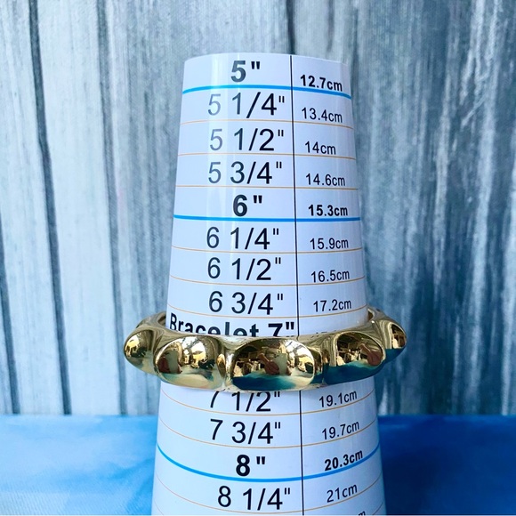 Chunky Gold Tone Bamboo Hinged Metal Bangle Bracelet - Picture 5 of 6